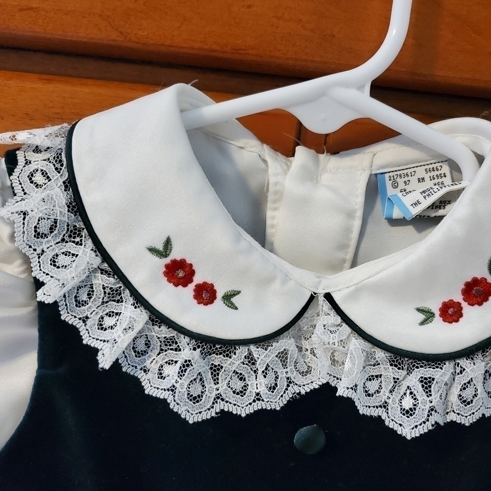 Vintage green velvet jumper dress with blouse 18M - Picture 3 of 7